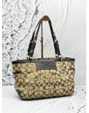 COACH TOTE SHOULDER BAG IN BEIGE CC SIGNATURE CANVAS WITH DARK BROWN LEATHER