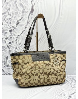 COACH TOTE SHOULDER BAG IN BEIGE CC SIGNATURE CANVAS WITH DARK BROWN LEATHER