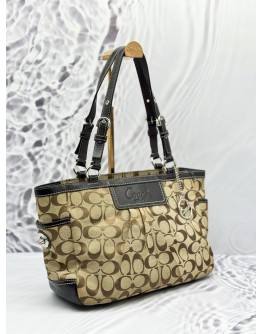 COACH TOTE SHOULDER BAG IN BEIGE CC SIGNATURE CANVAS WITH DARK BROWN LEATHER