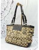 COACH TOTE SHOULDER BAG IN BEIGE CC SIGNATURE CANVAS WITH DARK BROWN LEATHER