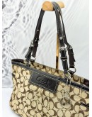 COACH TOTE SHOULDER BAG IN BEIGE CC SIGNATURE CANVAS WITH DARK BROWN LEATHER