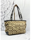 COACH TOTE SHOULDER BAG IN BEIGE CC SIGNATURE CANVAS WITH DARK BROWN LEATHER