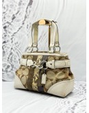 COACH HAMPTON HANDBAG IN BEIGE CC SIGNATURE CANVAS WITH WHITE LEATHER