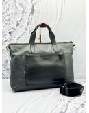 COACH METROPOLITAN SOFT BRIEF BUSINESS BAG IN GREY WITH BLACK LEATHER