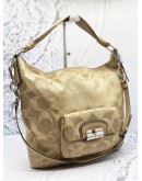 COACH KRISTIN HOBO SHOULDER BAG IN BEIGE CANVAS WITH CALFSKIN LEATHER