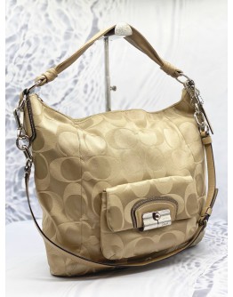 COACH KRISTIN HOBO SHOULDER BAG IN BEIGE CANVAS WITH CALFSKIN LEATHER