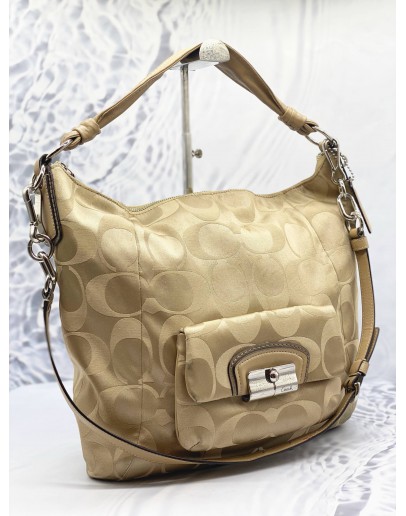 COACH KRISTIN HOBO SHOULDER BAG IN BEIGE CANVAS WITH CALFSKIN LEATHER