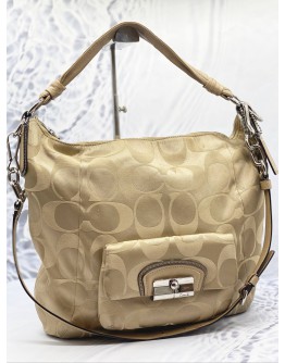 COACH KRISTIN HOBO SHOULDER BAG IN BEIGE CANVAS WITH CALFSKIN LEATHER