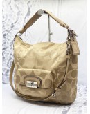 COACH KRISTIN HOBO SHOULDER BAG IN BEIGE CANVAS WITH CALFSKIN LEATHER