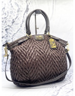 COACH MADISON SHOULDER BAG IN DARK BROWN NYLON WITH CALFSKIN LEATHER