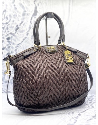 COACH MADISON SHOULDER BAG IN DARK BROWN NYLON WITH CALFSKIN LEATHER