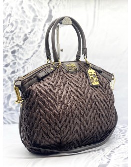 COACH MADISON SHOULDER BAG IN DARK BROWN NYLON WITH CALFSKIN LEATHER