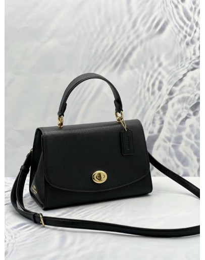 (LIKE NEW) COACH TILLY TOP HANDLE BAG IN BLACK GRAINED CALFSKIN LEATHER
