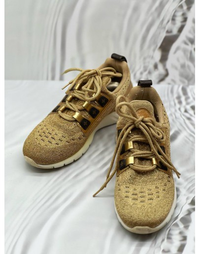 (CNY PROMO) LOUIS VUITTON AFTERGAME SNEAKERS SIZE 38 IN GOLD FABRIC WITH LEATHER