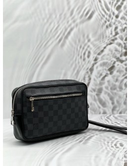 (CNY PROMO) LOUIS VUITTON POCHETTE KASAI POUCH IN BLACK DAMIER GRAPHITE CANVAS WITH LEATHER