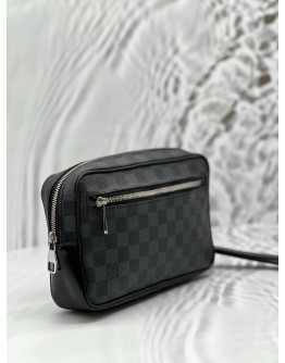 (CNY PROMO) LOUIS VUITTON POCHETTE KASAI POUCH IN BLACK DAMIER GRAPHITE CANVAS WITH LEATHER