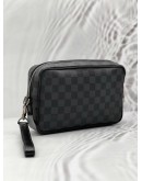 (CNY PROMO) LOUIS VUITTON POCHETTE KASAI POUCH IN BLACK DAMIER GRAPHITE CANVAS WITH LEATHER