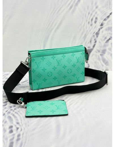 (LIKE NEW) 2023 MICROCHIP LOUIS VUITTON GASTON WEARABLE WALLET IN MIAMI GREEN MONOGRAM CANVAS WITH TAIGARAMA LEATHER