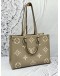 (LIKE NEW) MICROCHIP LOUIS VUITTON ON THE GO MM IN TOURTERELLE WITH CREME MONOGRAM EMPREINTE LEATHER
