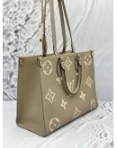(LIKE NEW) MICROCHIP LOUIS VUITTON ON THE GO MM IN TOURTERELLE WITH CREME MONOGRAM EMPREINTE LEATHER