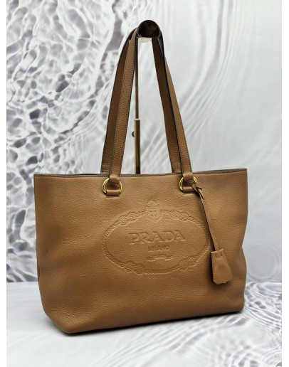 PRADA TOTE SHOULDER BAG IN BROWN LEATHER 
