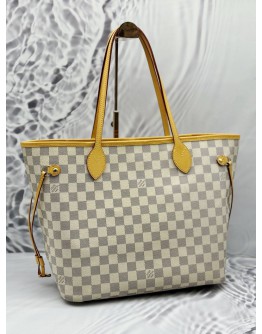 (LIKE NEW) LOUIS VUITTON NEVERFULL MM IN WHITE DAMIER AZUR CANVAS