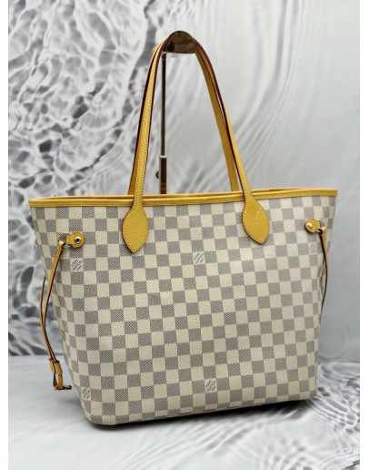 (LIKE NEW) LOUIS VUITTON NEVERFULL MM IN WHITE DAMIER AZUR CANVAS