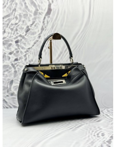 FENDI PEEKABOO ISEEU MEDIUM MONSTER EYES TOP HANDLE BAG IN BLACK LEATHER