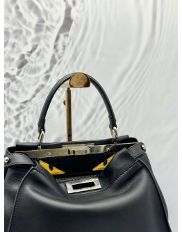 FENDI PEEKABOO ISEEU MEDIUM MONSTER EYES TOP HANDLE BAG IN BLACK LEATHER