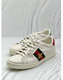 (CNY PROMO) GUCCI ACE LOW TOP SNEAKERS SIZE 36.5 IN WHITE LEATHER WITH WEB STRIPE AND GOLD EMBROIDERED BEE