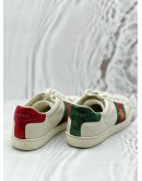 (CNY PROMO) GUCCI ACE LOW TOP SNEAKERS SIZE 36.5 IN WHITE LEATHER WITH WEB STRIPE AND GOLD EMBROIDERED BEE