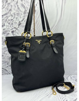 PRADA TOTE SHOUDER BAG IN BLACK NYLON WITH LEATHER