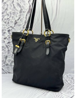 PRADA TOTE SHOUDER BAG IN BLACK NYLON WITH LEATHER
