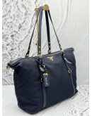 PRADA TOTE SHOULDER BAG IN DARK BLUE NYLON WITH LEATHER