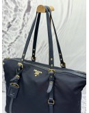 PRADA TOTE SHOULDER BAG IN DARK BLUE NYLON WITH LEATHER