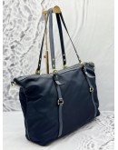 PRADA TOTE SHOULDER BAG IN DARK BLUE NYLON WITH LEATHER