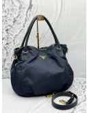 PRADA HOBO SHOULDER BAG IN DARK BLUE NYLON WITH LEATHER