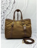 (LIKE NEW) PRADA TOTE SHOULDER BAG IN BROWN NYLON WITH LEATHER