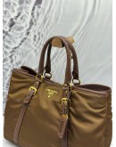(LIKE NEW) PRADA TOTE SHOULDER BAG IN BROWN NYLON WITH LEATHER