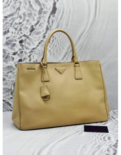PRADA GALLERIA LARGE TOTE BAG IN BEIGE SAFFIANO LUX LEATHER