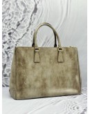 PRADA GALLERIA LARGE DOUBLE ZIP TOTE BAG IN BEIGE PATENT LEATHER