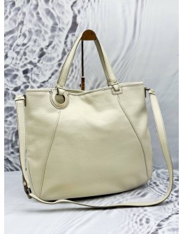 SALVATORE FERRAGAMO GANCINI TOTE SHOULDER BAG IN OFF WHITE LEATHER