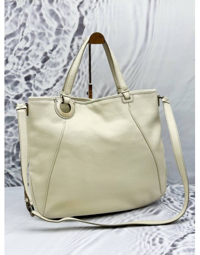 SALVATORE FERRAGAMO GANCINI TOTE SHOULDER BAG IN OFF WHITE LEATHER