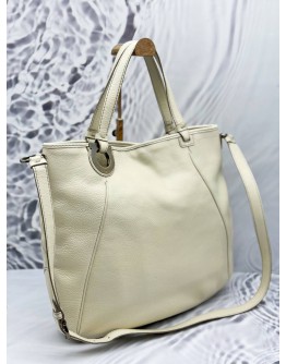 SALVATORE FERRAGAMO GANCINI TOTE SHOULDER BAG IN OFF WHITE LEATHER