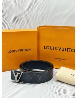 (LIKE NEW) LOUIS VUITTON INITIALES 40MM REVERSIBLE BELT SIZE 110/44 IN BLACK MONOGRAM ECLIPSE CANVAS WITH LEATHER -FULL SET-