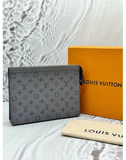 MICROCHIP LOUIS VUITTON POCHETTE VOYAGE MM IN GREY MONOGRAM ECLIPSE CANVAS WITH LEATHER -FULL SET-