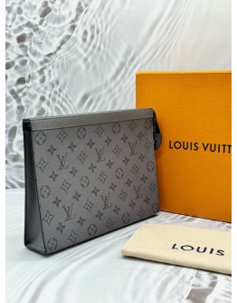 MICROCHIP LOUIS VUITTON POCHETTE VOYAGE MM IN GREY MONOGRAM ECLIPSE CANVAS WITH LEATHER -FULL SET-