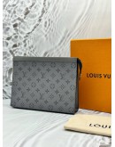 MICROCHIP LOUIS VUITTON POCHETTE VOYAGE MM IN GREY MONOGRAM ECLIPSE CANVAS WITH LEATHER -FULL SET-
