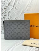 MICROCHIP LOUIS VUITTON POCHETTE VOYAGE MM IN GREY MONOGRAM ECLIPSE CANVAS WITH LEATHER -FULL SET-