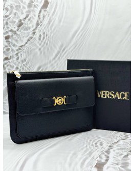 (UNUSED) VERSACE MEDUSA BIGGIE CLUTCH IN BLACK LEATHER -FULL SET-